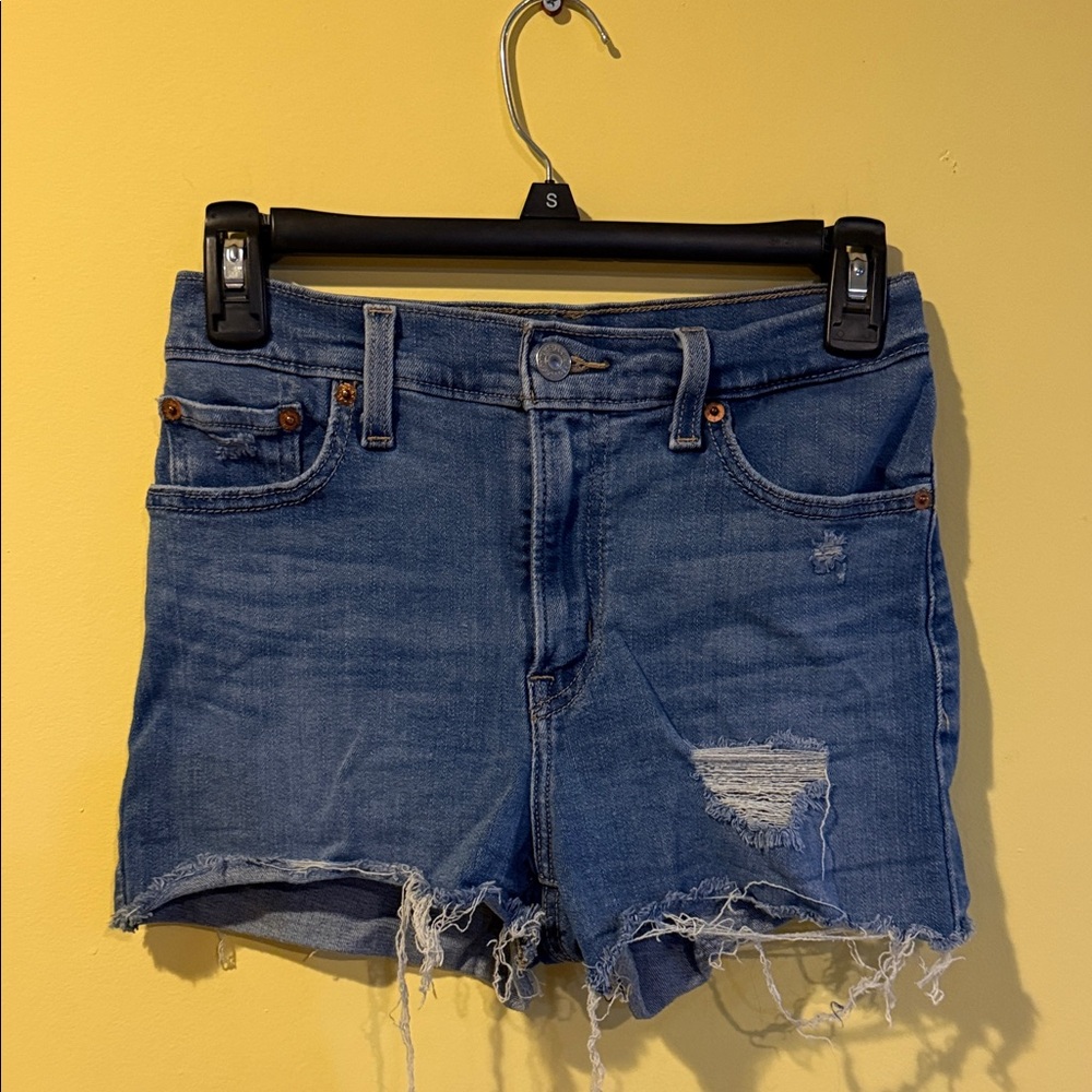 Levi’s High Rise Distressed Blue Jean Shorts